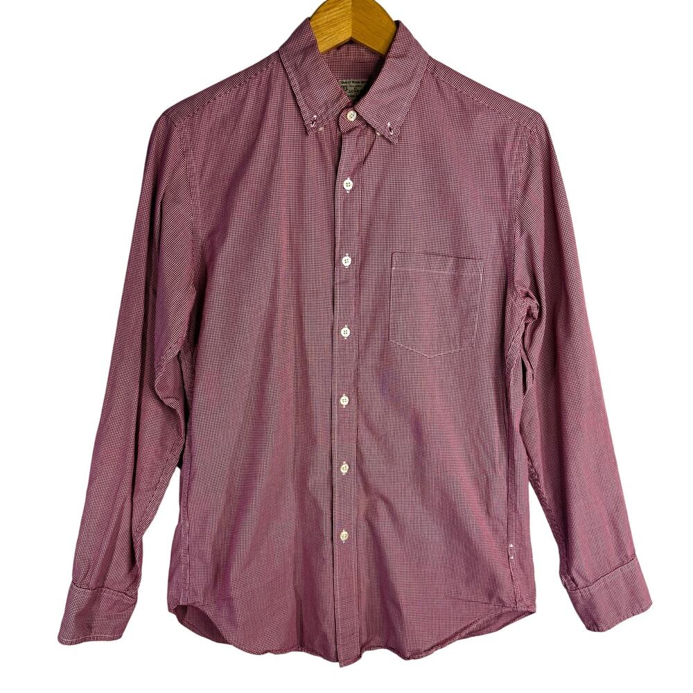 J.CREW Men Red Gingham Plaid Red Cotton Button Down Long Sleeve Shirt Size S